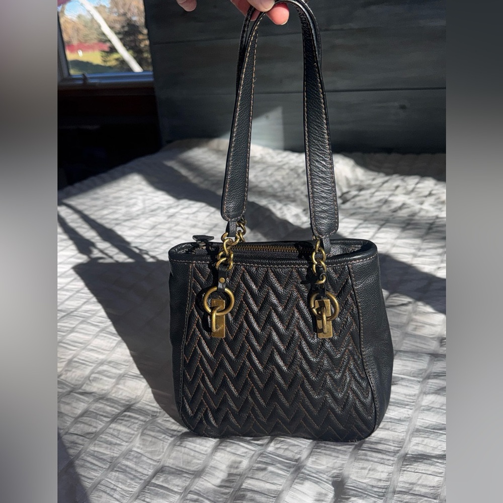 Vintage Wilson Leather Black Zig Zag Quilted Leather Purse handbag rare